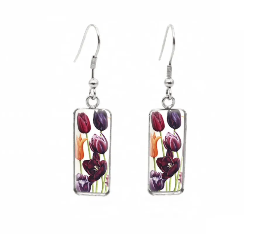 Don't AsK Rectangular Art-Print Drop Earrings – Multi Colored Tulips – Lightweight Dangle Earrings for Women sold by Zulily
