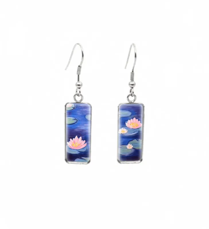 Don't AsK Rectangular Art-Print Drop Earrings – Lillies on Pond – Lightweight Dangle Earrings for Women sold by Zulily
