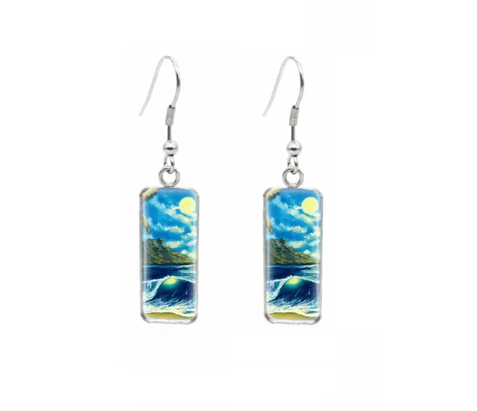 Don't AsK Rectangular Art-Print Drop Earrings – Mountains & Waves – Lightweight Dangle Earrings for Women sold by Zulily