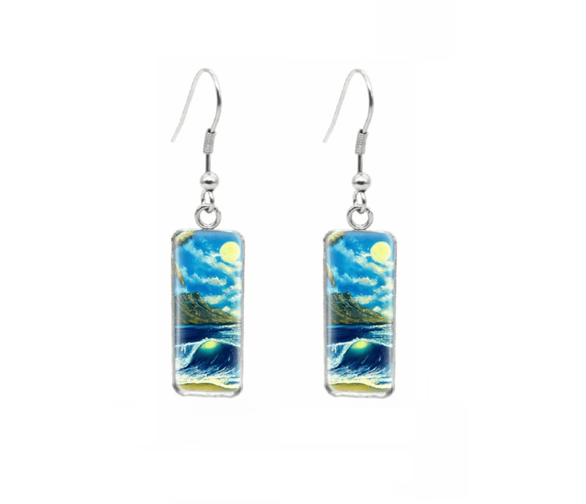 Don't AsK Rectangular Art-Print Drop Earrings – Mountains & Waves – Lightweight Dangle Earrings for Women sold by Zulily