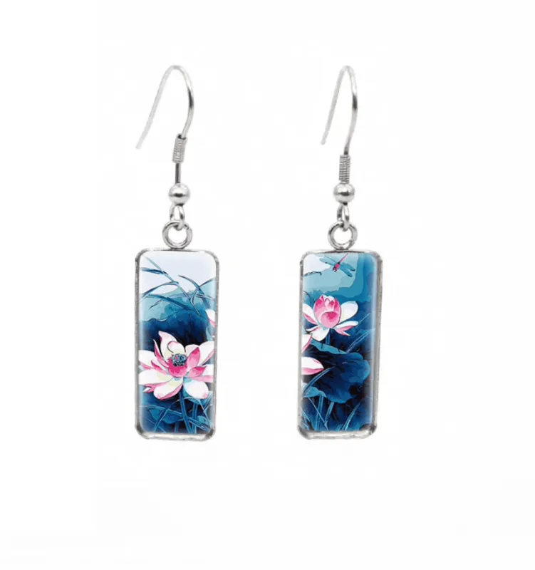 Don't AsK Rectangular Art-Print Drop Earrings – Lillies on Pond – Lightweight Dangle Earrings for Women sold by Zulily