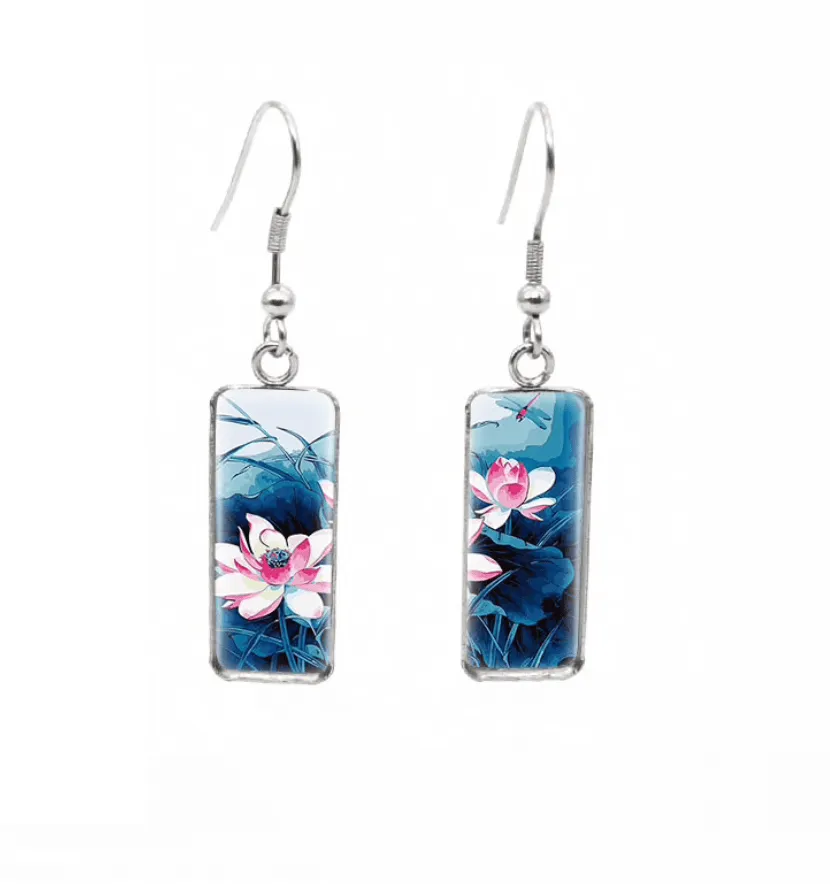 Don't AsK Rectangular Art-Print Drop Earrings – Lillies on Pond – Lightweight Dangle Earrings for Women sold by Zulily