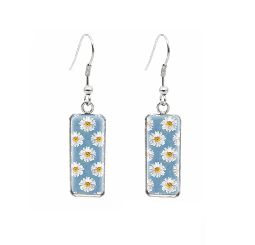 Don't AsK Rectangular Art-Print Drop Earrings – Daisies – Lightweight Dangle Earrings for Women sold by Zulily