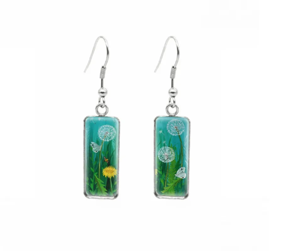Don't AsK Rectangular Art-Print Drop Earrings – Dandelions – Lightweight Dangle Earrings for Women sold by Zulily