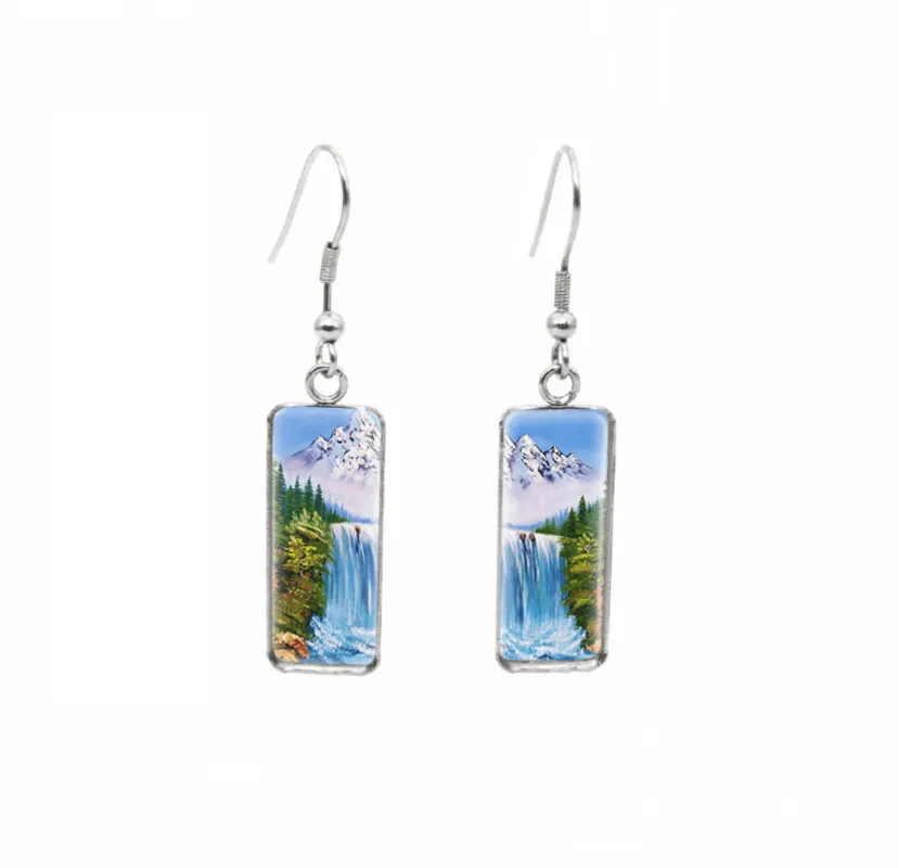 Don't AsK Rectangular Art-Print Drop Earrings – Mountains Waterfall – Lightweight Dangle Earrings for Women sold by Zulily
