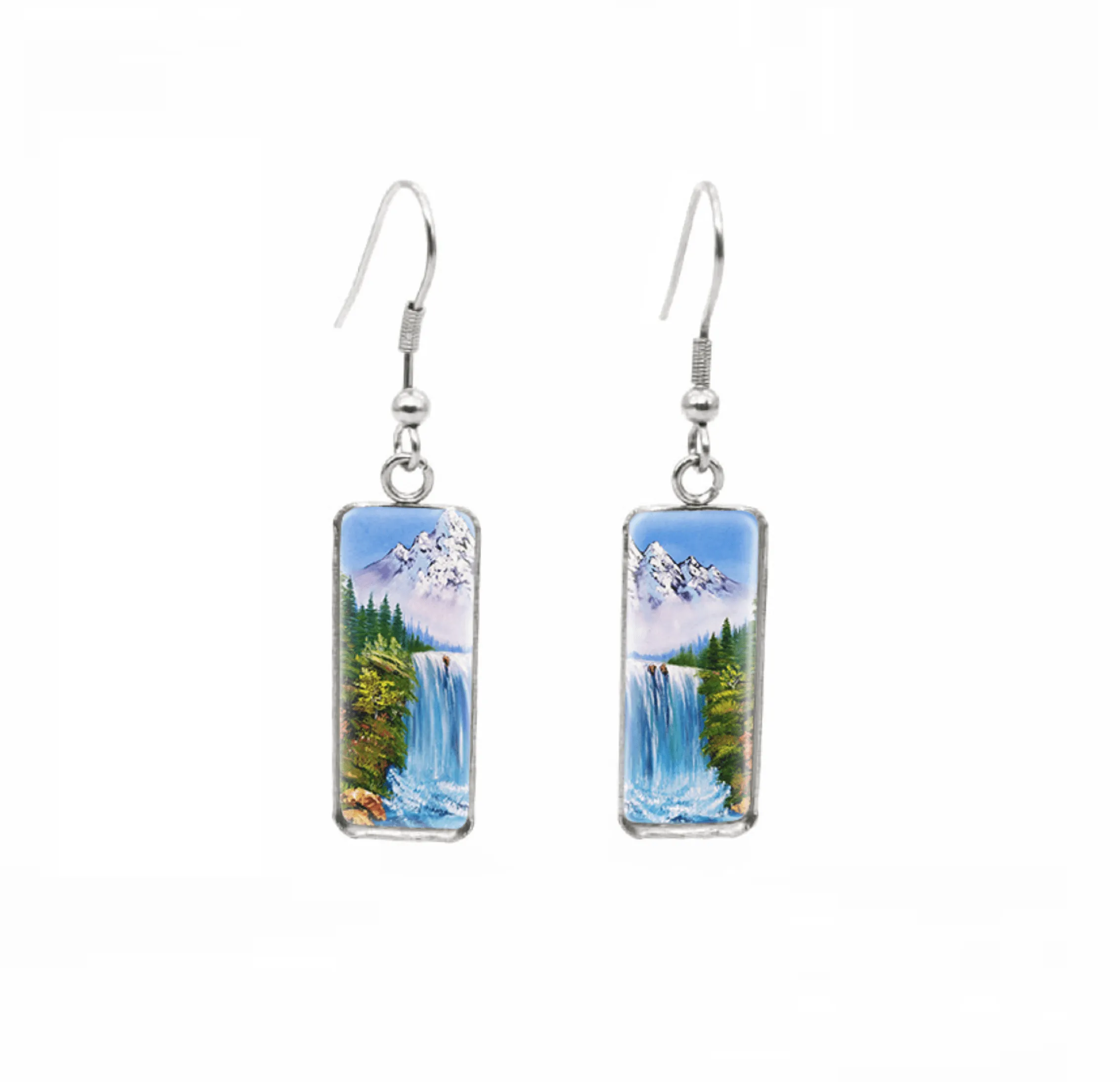 Don't AsK Rectangular Art-Print Drop Earrings – Mountains Waterfall – Lightweight Dangle Earrings for Women sold by Zulily