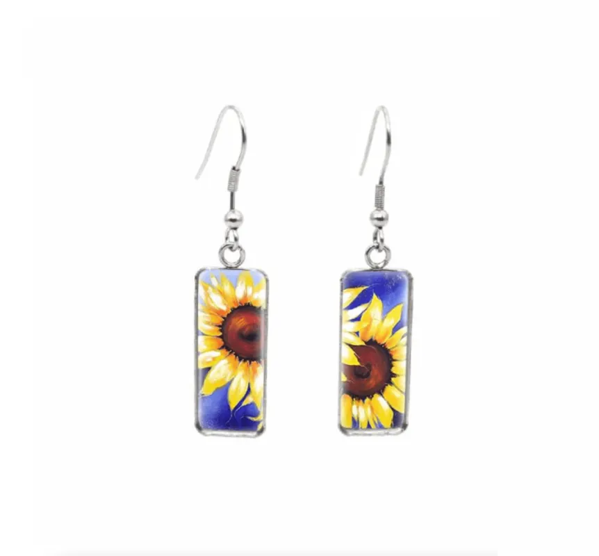 Don't AsK Rectangular Art-Print Drop Earrings – Classic Sunflower – Lightweight Dangle Earrings for Women sold by Zulily