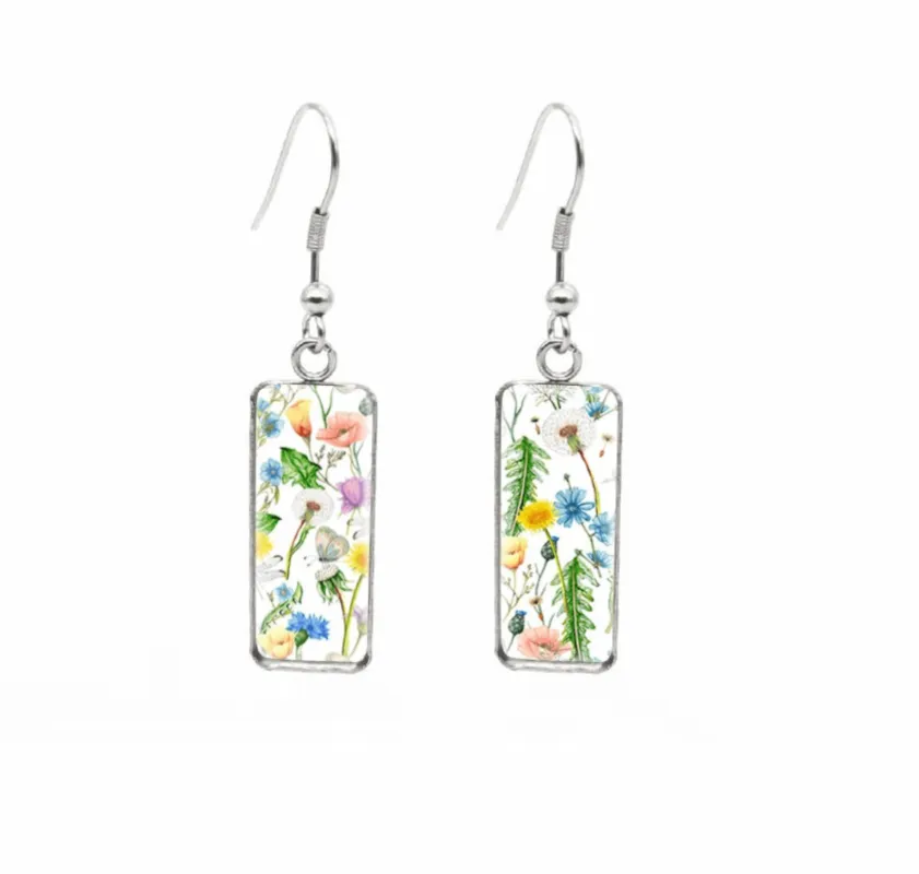 Don't AsK Rectangular Art-Print Drop Earrings – Multi Colored Flowers – Lightweight Dangle Earrings for Women sold by Zulily