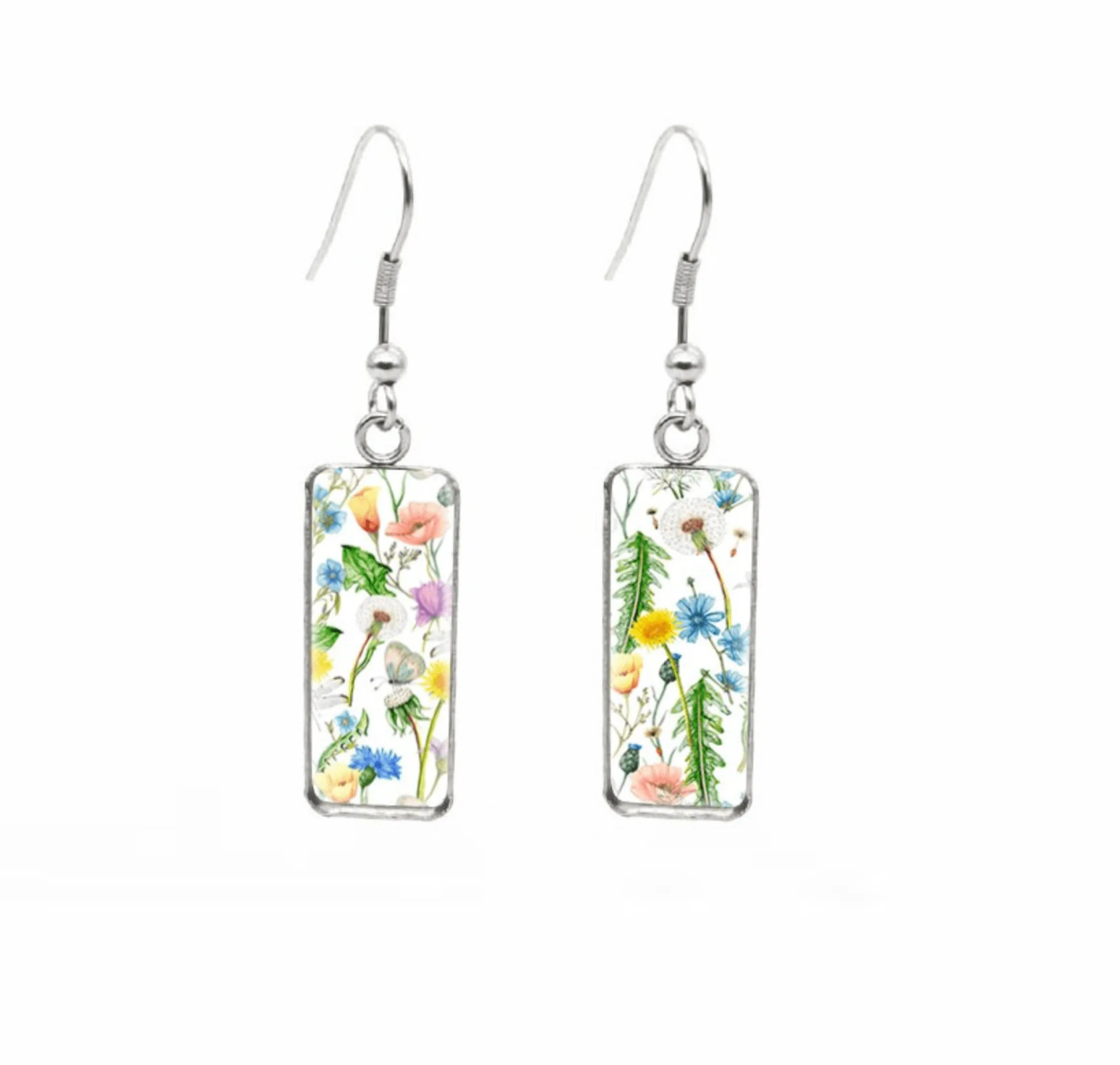 Don't AsK Rectangular Art-Print Drop Earrings – Multi Colored Flowers – Lightweight Dangle Earrings for Women sold by Zulily