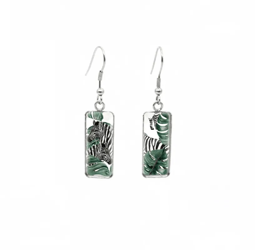 Don't AsK Rectangular Art-Print Drop Earrings – Zebra in Jungle – Lightweight Dangle Earrings for Women sold by Zulily