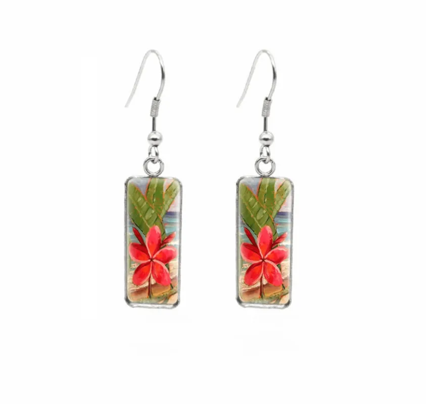 Don't AsK Rectangular Art-Print Drop Earrings – Flower on Beach – Lightweight Dangle Earrings for Women sold by Zulily