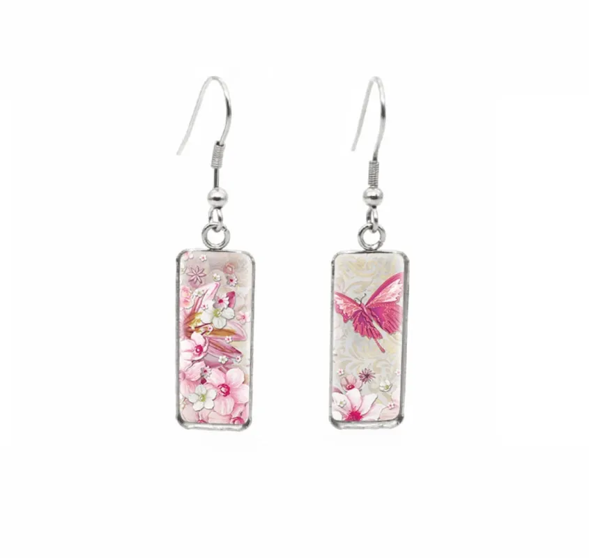 Don't AsK Rectangular Art-Print Drop Earrings – Pink Butterfly – Lightweight Dangle Earrings for Women sold by Zulily