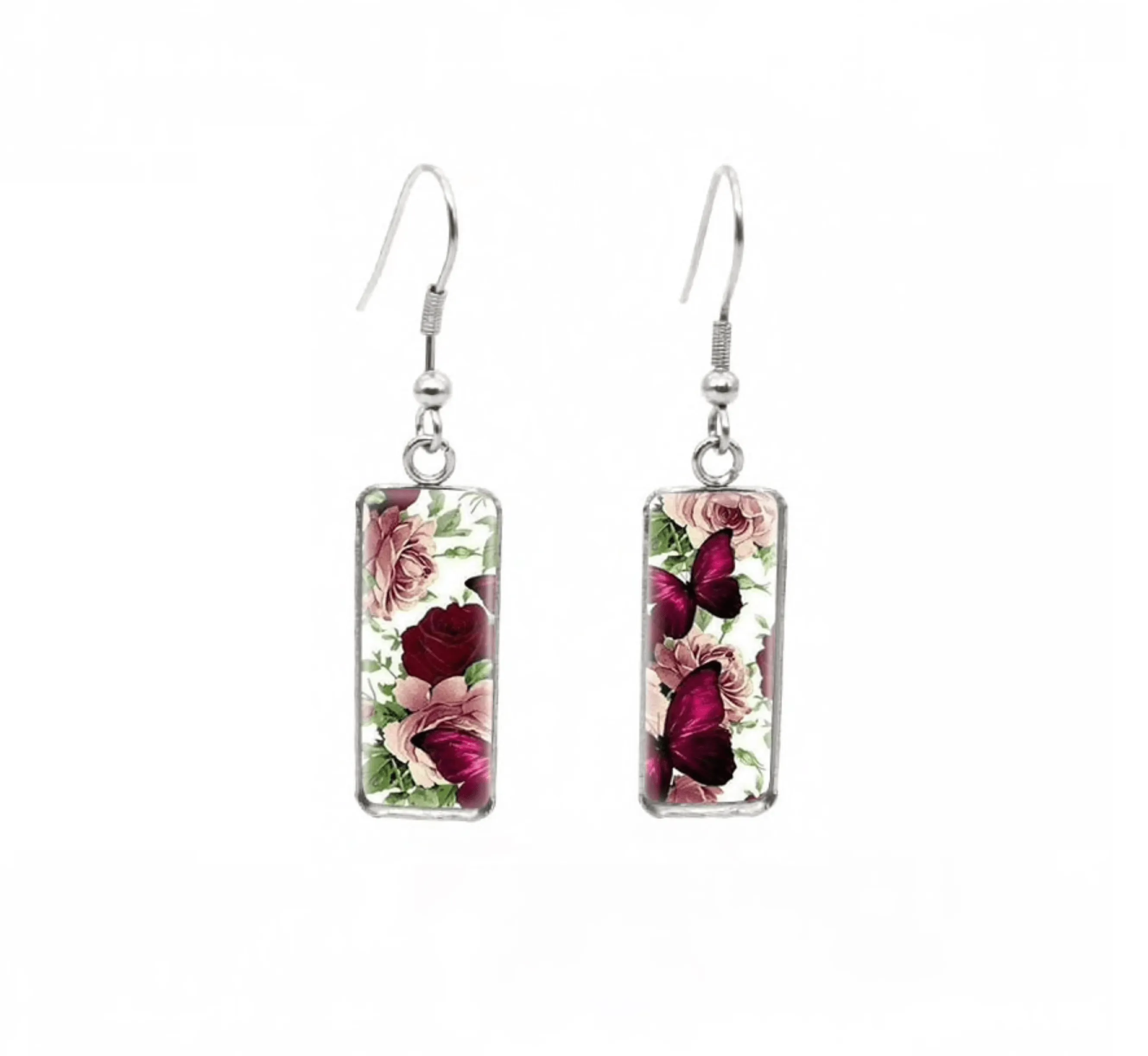 Don't AsK Rectangular Art-Print Drop Earrings – Butterflies & Roses – Lightweight Dangle Earrings for Women sold by Zulily