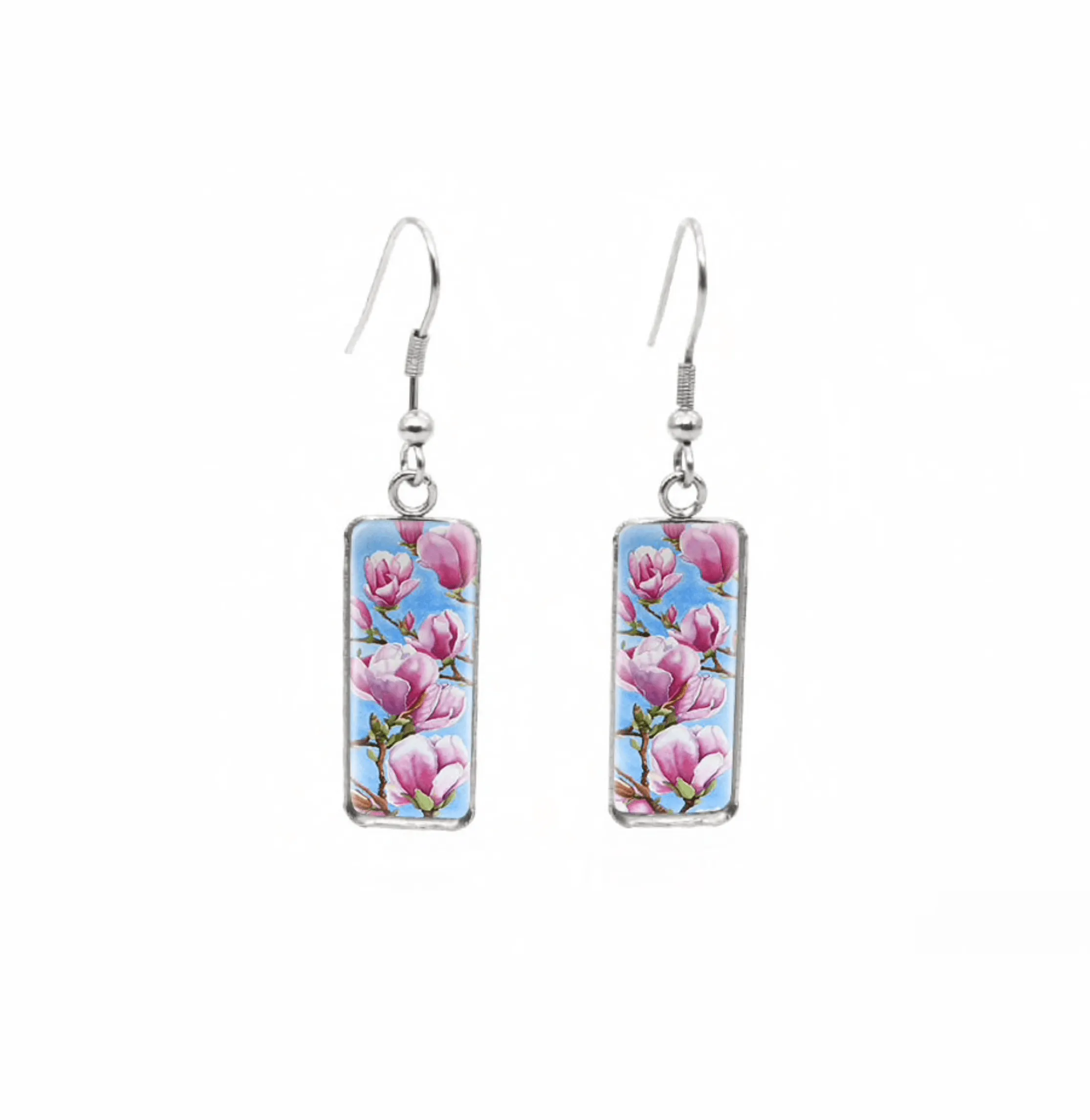 Don't AsK Rectangular Art-Print Drop Earrings – Pink Flowers – Lightweight Dangle Earrings for Women sold by Zulily