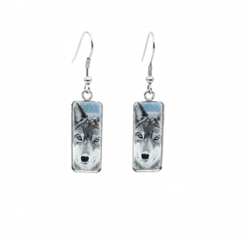 Don't AsK Rectangular Art-Print Drop Earrings – Winter Wolf – Lightweight Dangle Earrings for Women sold by Zulily