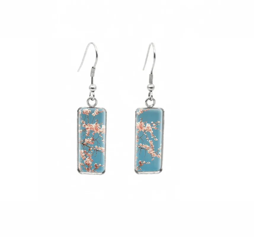 Don't AsK Rectangular Art-Print Drop Earrings – Pink Cherry Blossoms – Lightweight Dangle Earrings for Women sold by Zulily