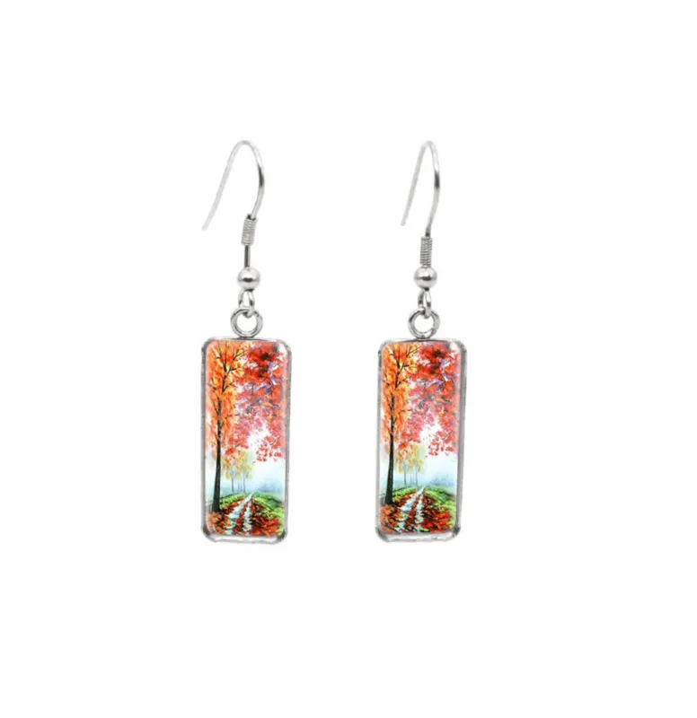 Don't AsK Rectangular Art-Print Drop Earrings – Fall Trees – Lightweight Dangle Earrings for Women sold by Zulily