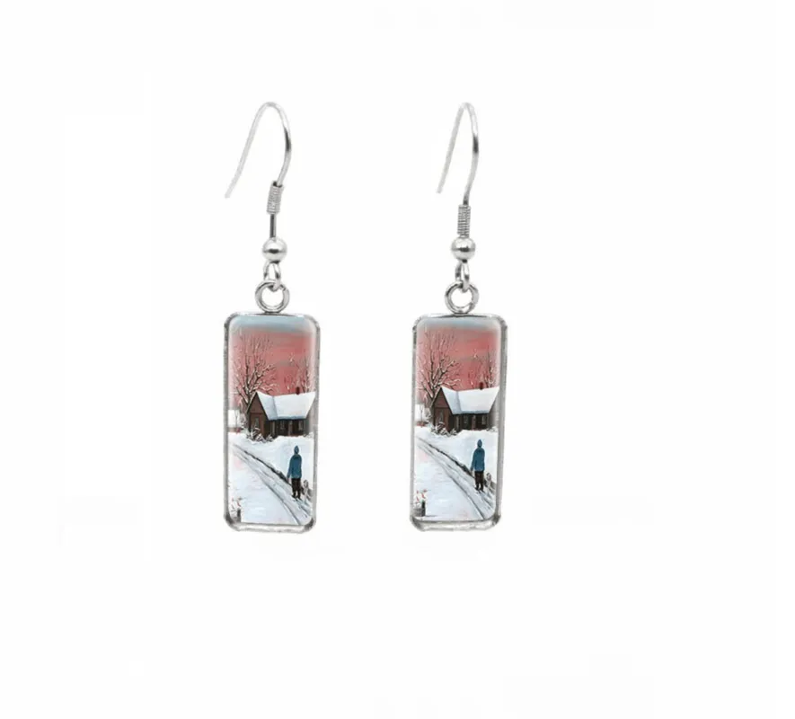 Don't AsK Rectangular Art-Print Drop Earrings – Wintertime Walk – Lightweight Dangle Earrings for Women sold by Zulily