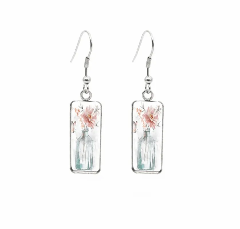 Don't AsK Rectangular Art-Print Drop Earrings – Clear Vase – Lightweight Dangle Earrings for Women sold by Zulily
