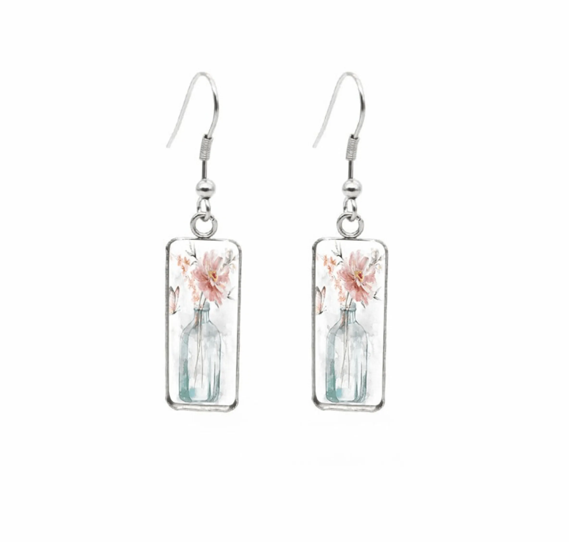 Don't AsK Rectangular Art-Print Drop Earrings – Clear Vase – Lightweight Dangle Earrings for Women sold by Zulily