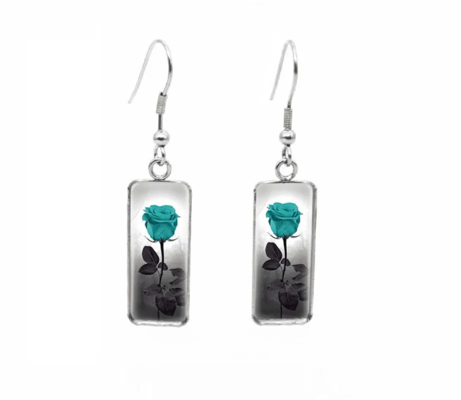 Don't AsK Rectangular Art-Print Drop Earrings – Teal Tulip – Lightweight Dangle Earrings for Women sold by Zulily