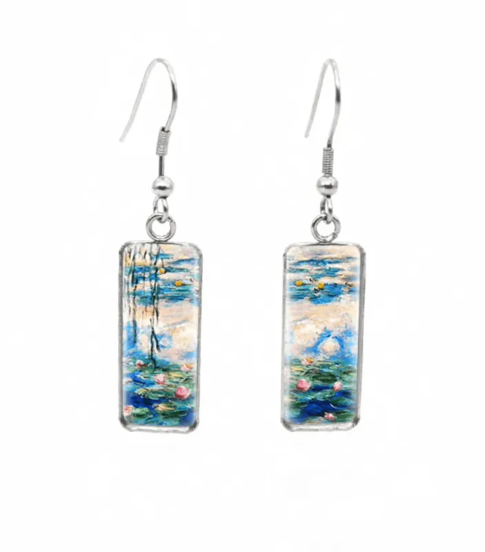 Don't AsK Rectangular Art-Print Drop Earrings – Lily Pond – Lightweight Dangle Earrings for Women sold by Zulily