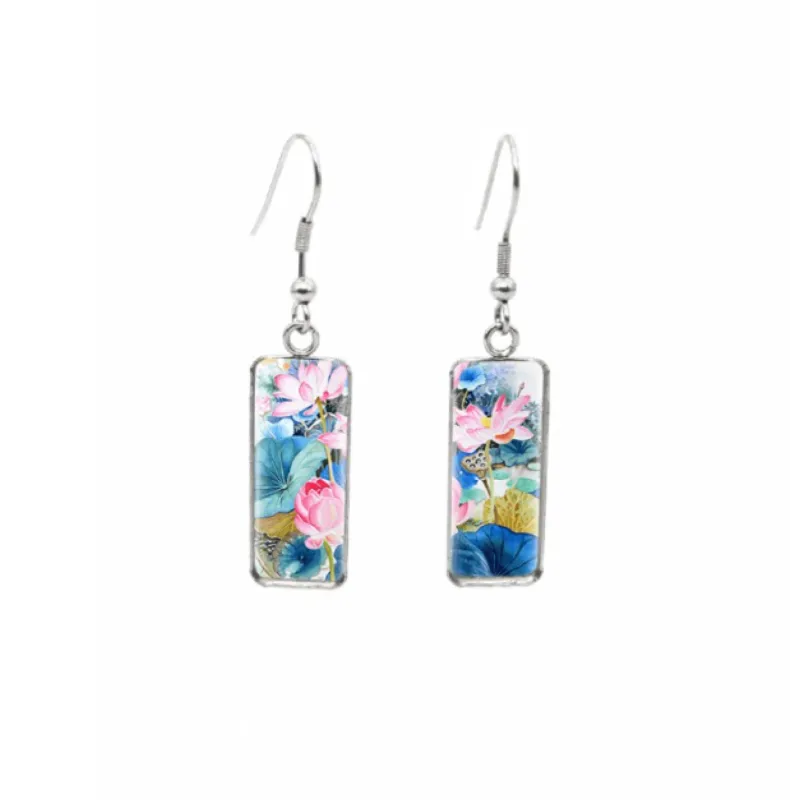 Don't AsK Rectangular Art-Print Drop Earrings – Pink Mix Floral – Lightweight Dangle Earrings for Women sold by Zulily