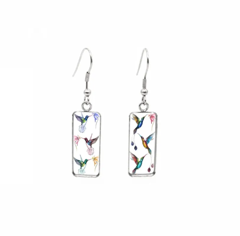Don't AsK Rectangular Art-Print Drop Earrings – Hummingbirds – Lightweight Dangle Earrings for Women sold by Zulily
