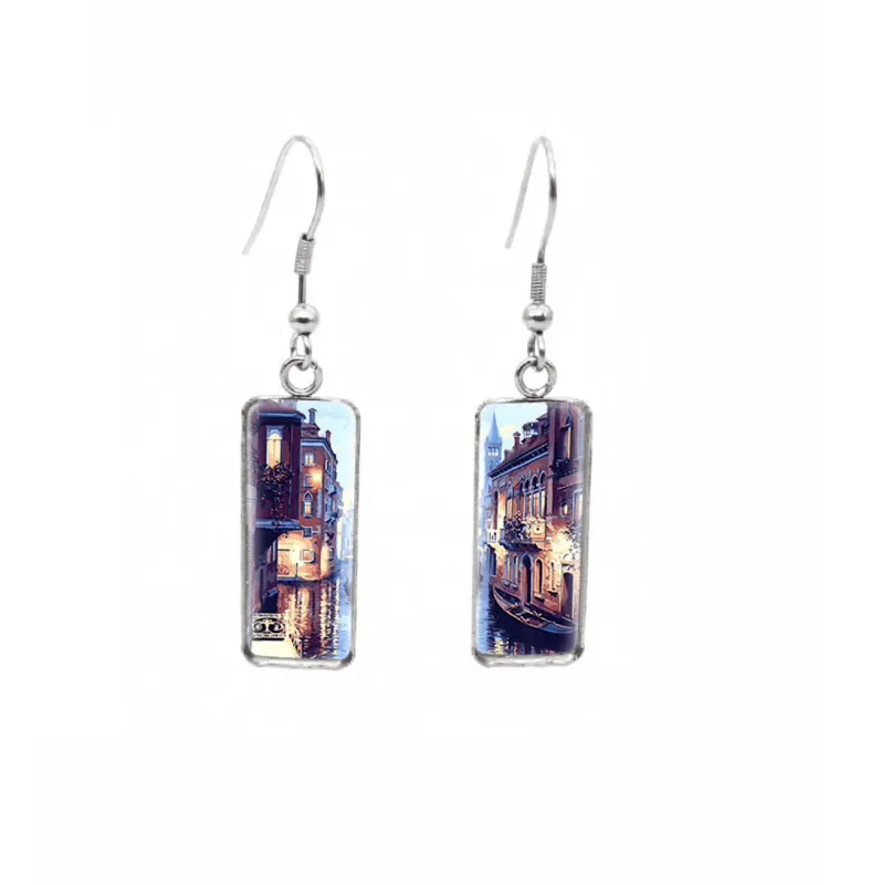 Don't AsK Rectangular Art-Print Drop Earrings – Venice Canal at Night – Lightweight Dangle Earrings for Women sold by Zulily