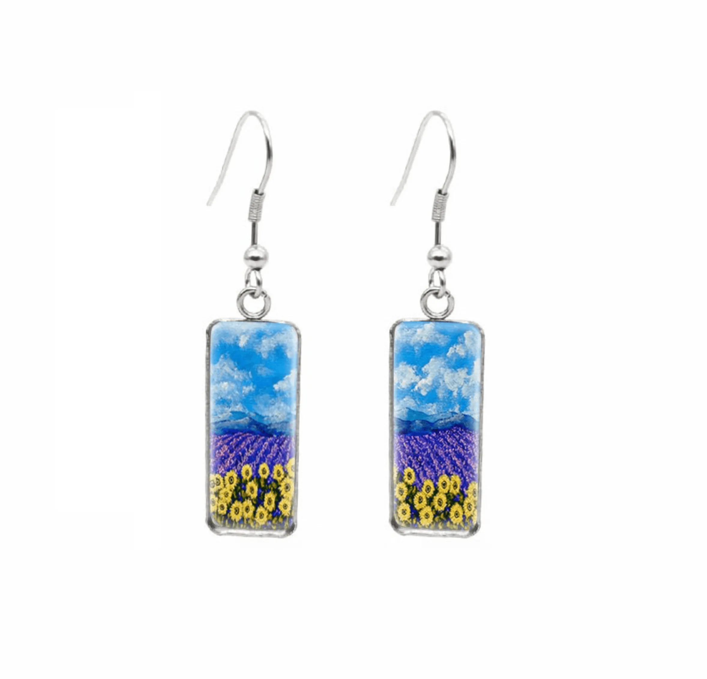 Don't AsK Rectangular Art-Print Drop Earrings – Sunflowers Lavender Fields – Lightweight Dangle Earrings for Women sold by Zulily