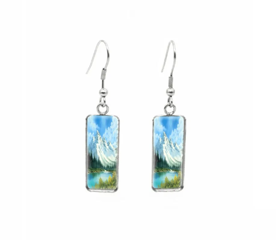 Don't AsK Rectangular Art-Print Drop Earrings – Blue Skies & Mountains – Lightweight Dangle Earrings for Women sold by Zulily