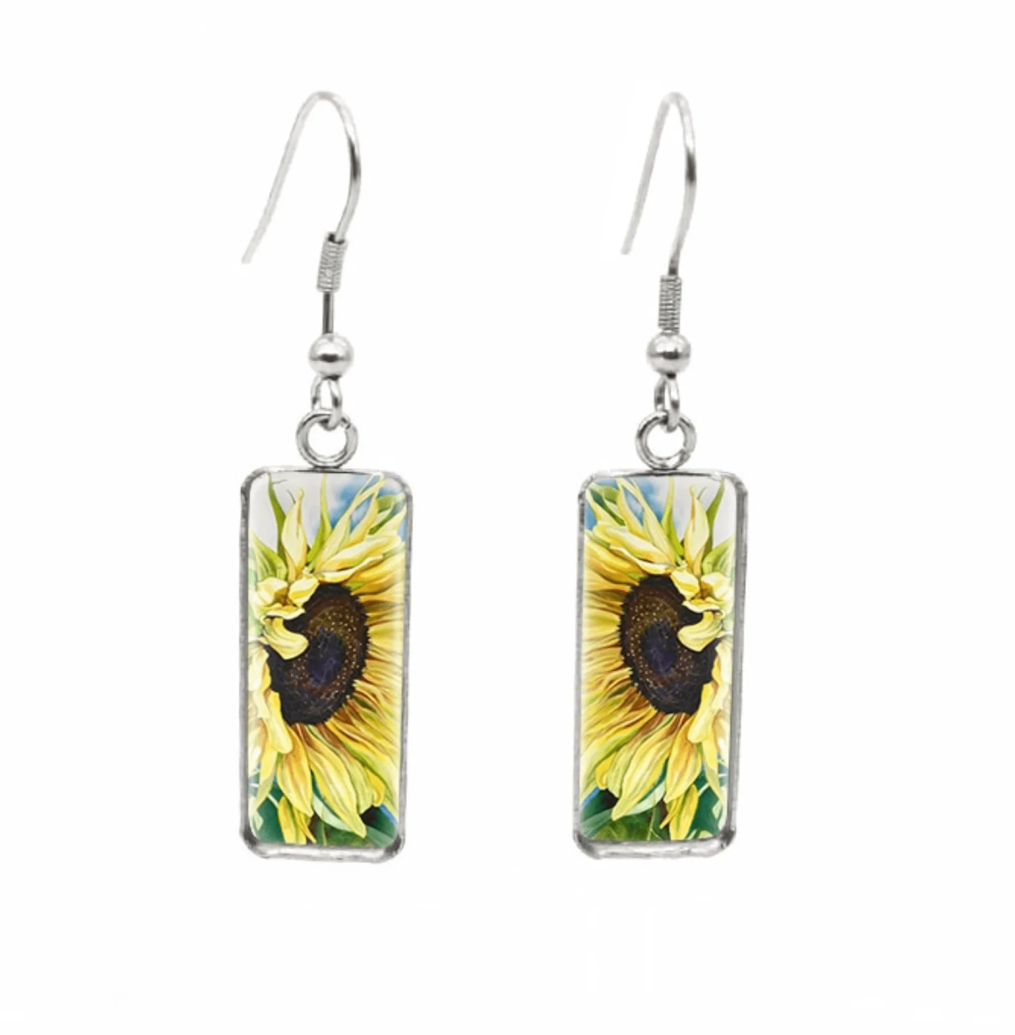 Don't AsK Rectangular Art-Print Drop Earrings – Big Sunflowers – Lightweight Dangle Earrings for Women sold by Zulily