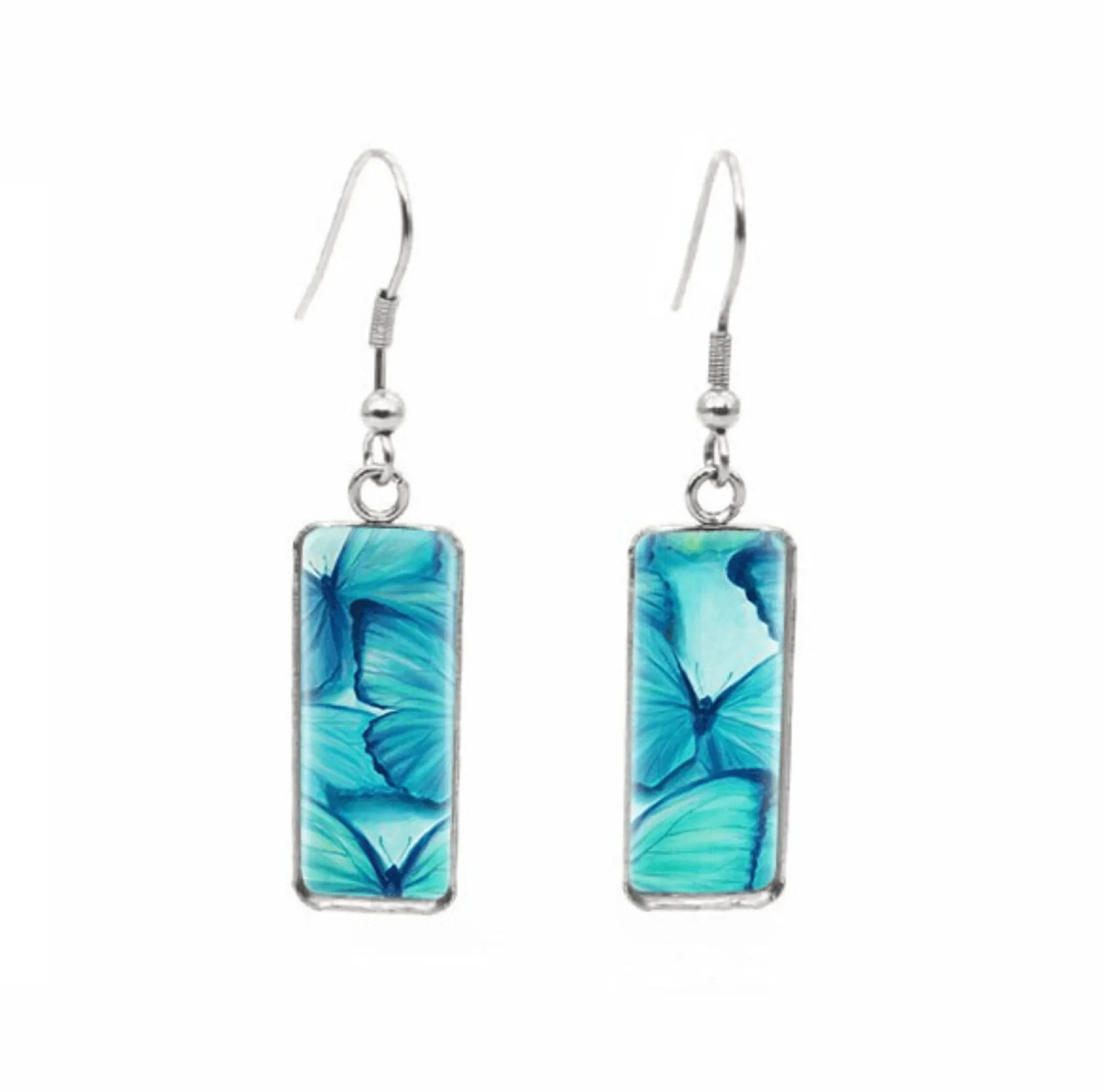 Don't AsK Rectangular Art-Print Drop Earrings – Blue Butterflies – Lightweight Dangle Earrings for Women sold by Zulily