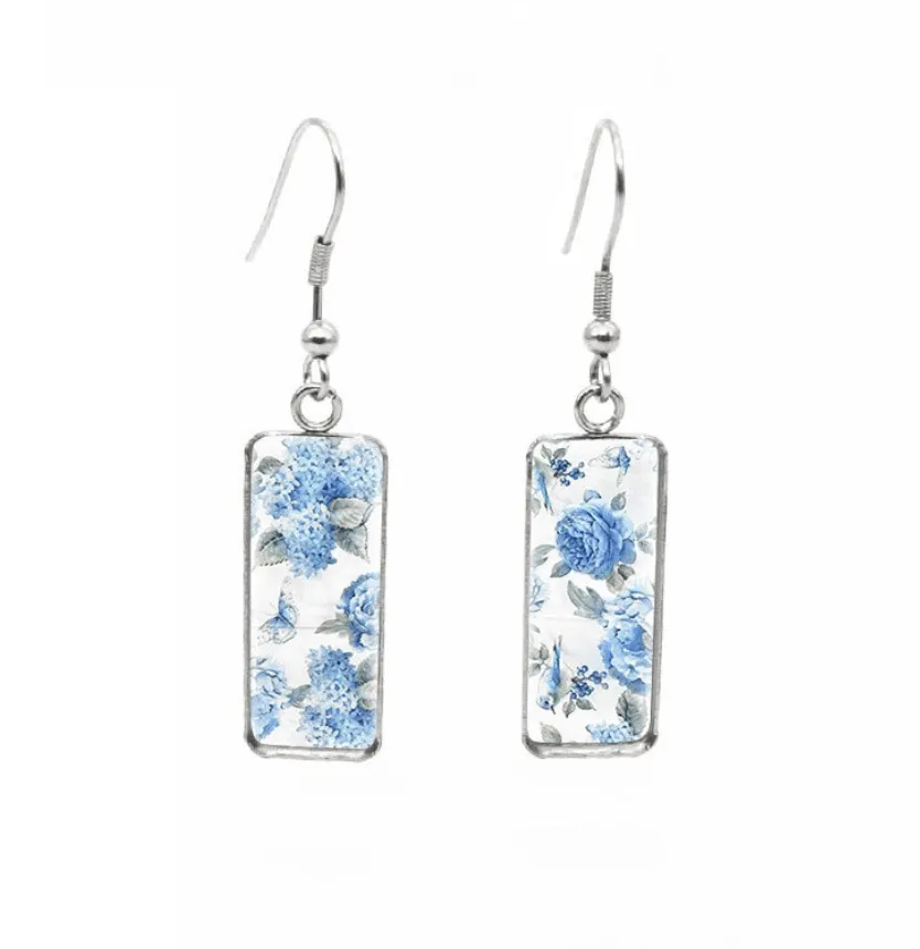 Don't AsK Rectangular Art-Print Drop Earrings – Blue Peonies – Lightweight Dangle Earrings for Women sold by Zulily