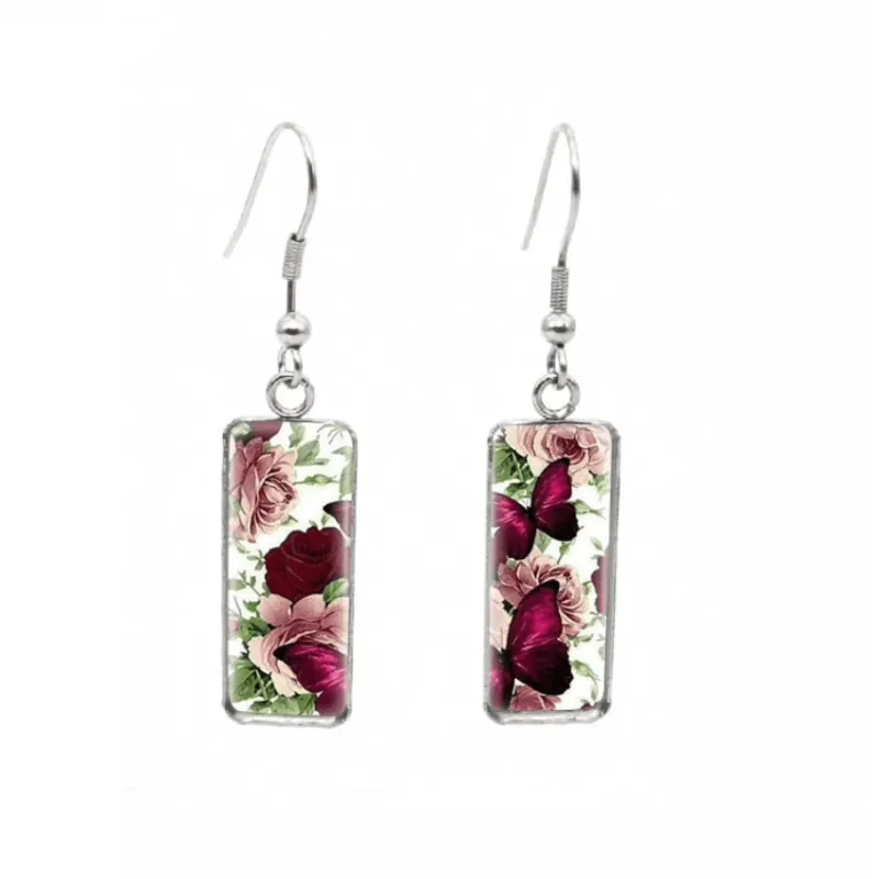 Don't AsK Rectangular Art-Print Drop Earrings – Wine Butterflies – Lightweight Dangle Earrings for Women sold by Zulily