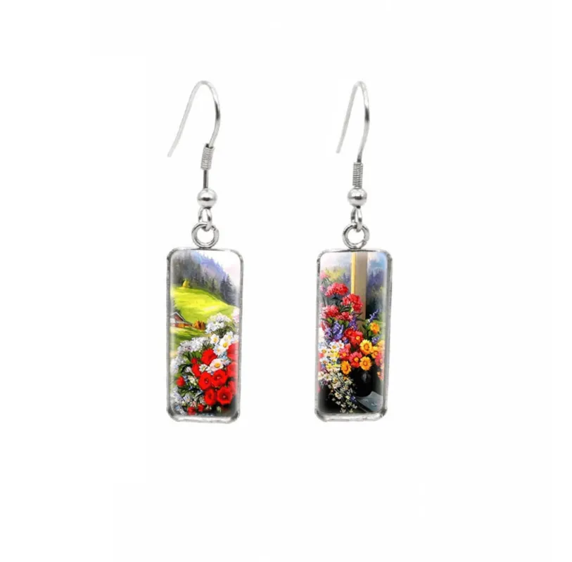 Don't AsK Rectangular Art-Print Drop Earrings – Flowers on Porch – Lightweight Dangle Earrings for Women sold by Zulily