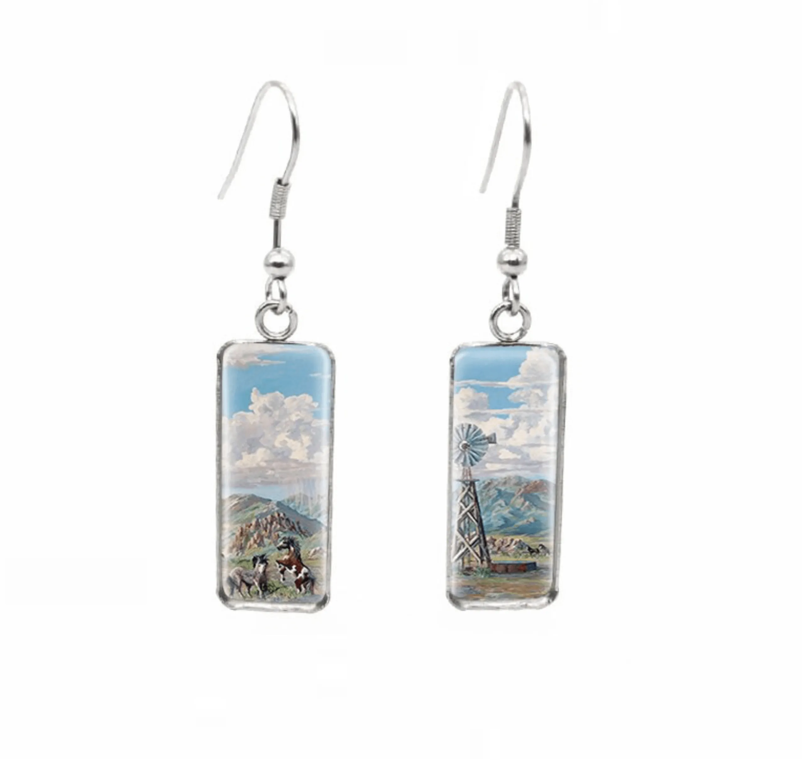 Don't AsK Rectangular Art-Print Drop Earrings – Wild Horses – Lightweight Dangle Earrings for Women sold by Zulily