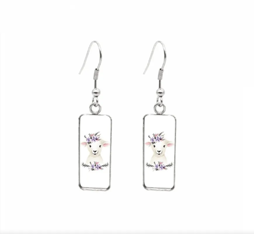 Don't AsK Rectangular Art-Print Drop Earrings – Lavender Floral Lamb – Lightweight Dangle Earrings for Women sold by Zulily