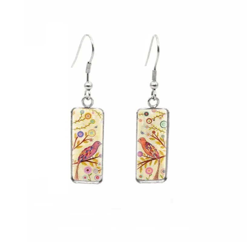Don't AsK Rectangular Art-Print Drop Earrings – Multi Floral Birds – Lightweight Dangle Earrings for Women sold by Zulily
