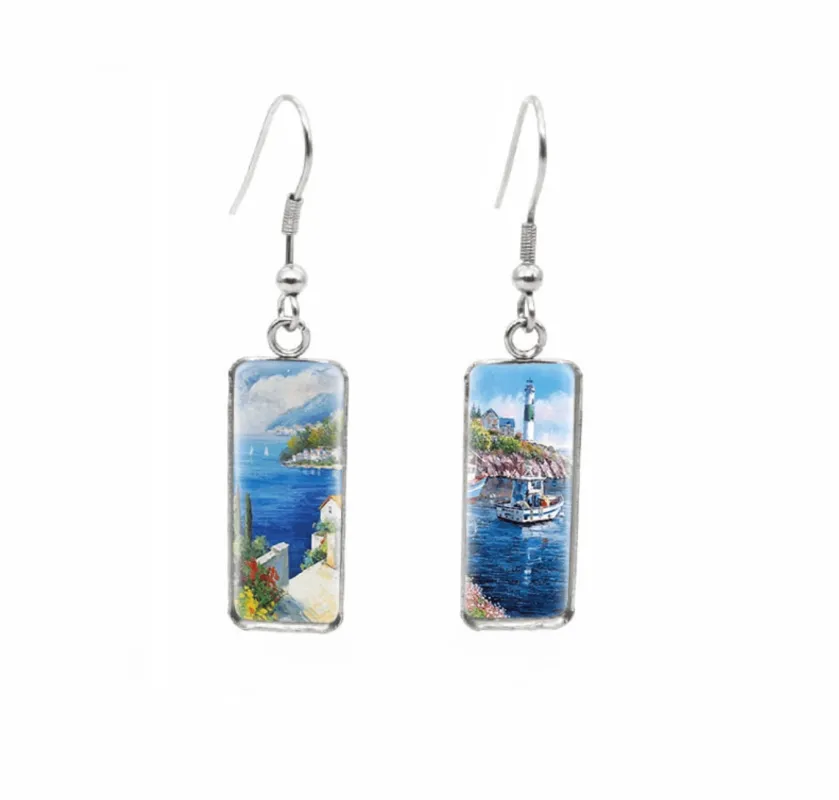 Don't AsK Rectangular Art-Print Drop Earrings – Waterfront Lighthouse – Lightweight Dangle Earrings for Women sold by Zulily
