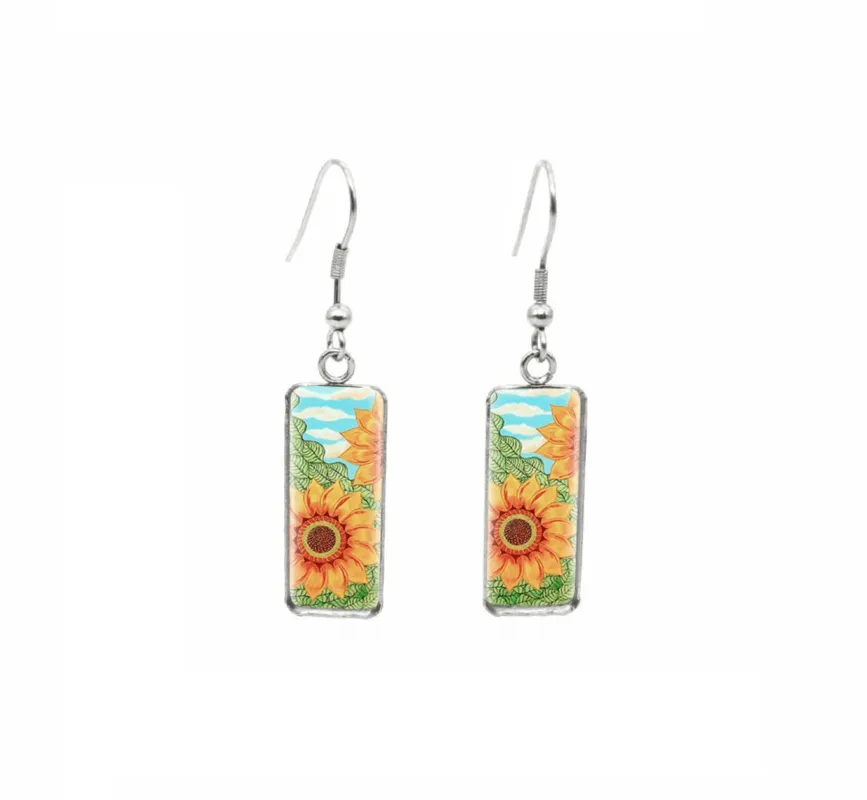 Don't AsK Rectangular Art-Print Drop Earrings – Yellow Sunflowers – Lightweight Dangle Earrings for Women sold by Zulily
