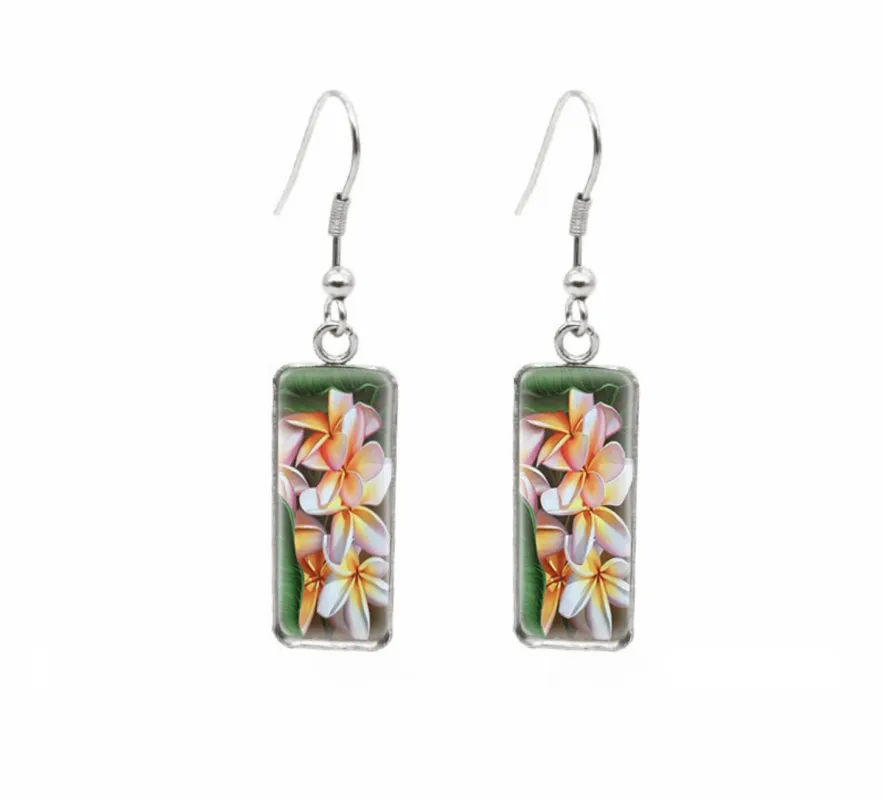 Don't AsK Rectangular Art-Print Drop Earrings – White Tropical Flowers – Lightweight Dangle Earrings for Women sold by Zulily