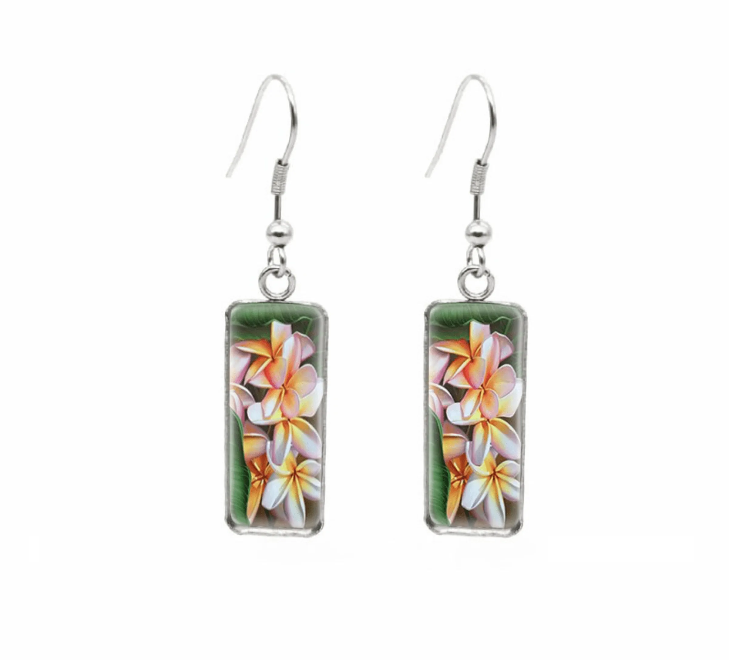 Don't AsK Rectangular Art-Print Drop Earrings – White Tropical Flowers – Lightweight Dangle Earrings for Women sold by Zulily