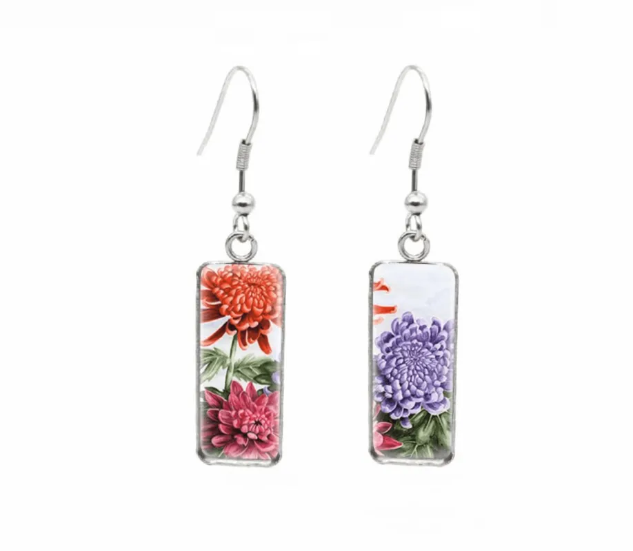 Don't AsK Rectangular Art-Print Drop Earrings – Multi Colored Peonies – Lightweight Dangle Earrings for Women sold by Zulily