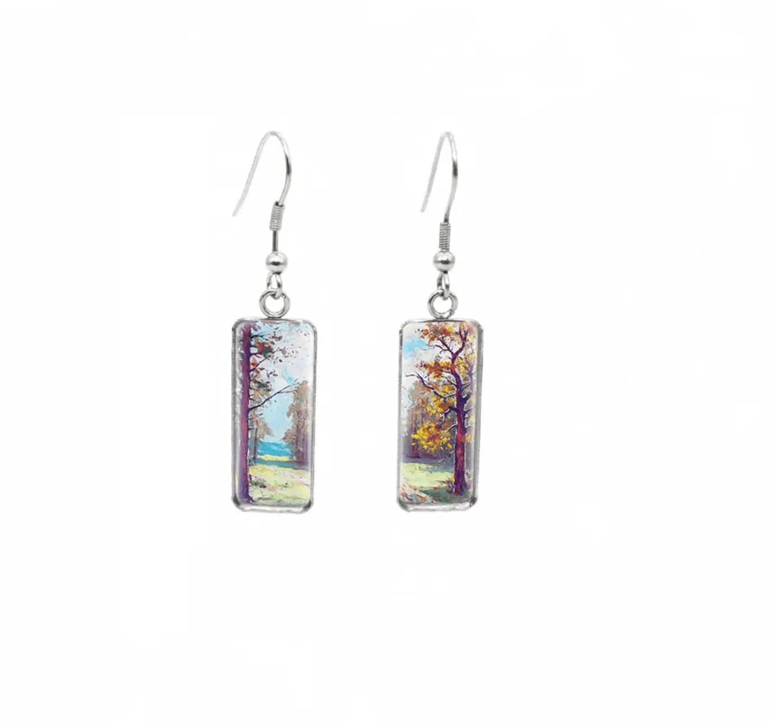 Don't AsK Rectangular Art-Print Drop Earrings – Trees in Sunshine – Lightweight Dangle Earrings for Women sold by Zulily