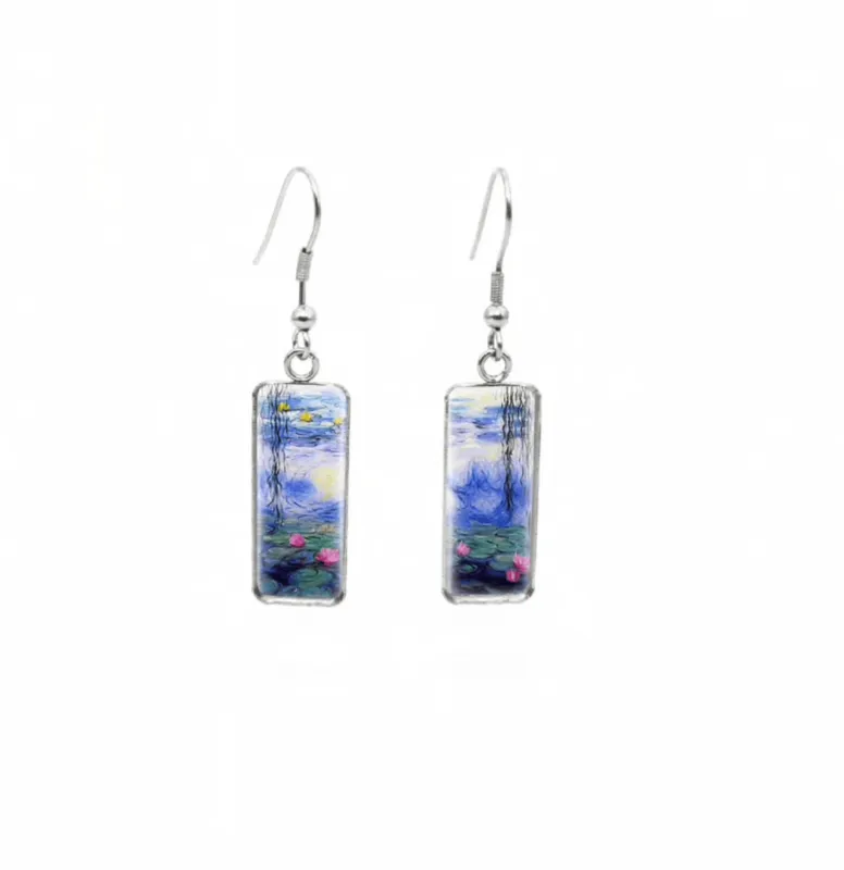 Don't AsK Rectangular Art-Print Drop Earrings – Watercolor Lily Pond – Lightweight Dangle Earrings for Women sold by Zulily