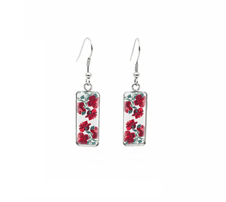 Don't AsK Rectangular Art-Print Drop Earrings – Red Flowers – Lightweight Dangle Earrings for Women sold by Zulily