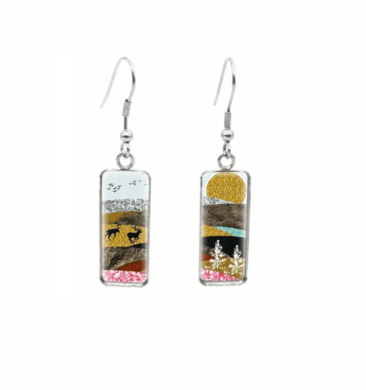 Don't AsK Rectangular Art-Print Drop Earrings – Deer & Landscape – Lightweight Dangle Earrings for Women sold by Zulily