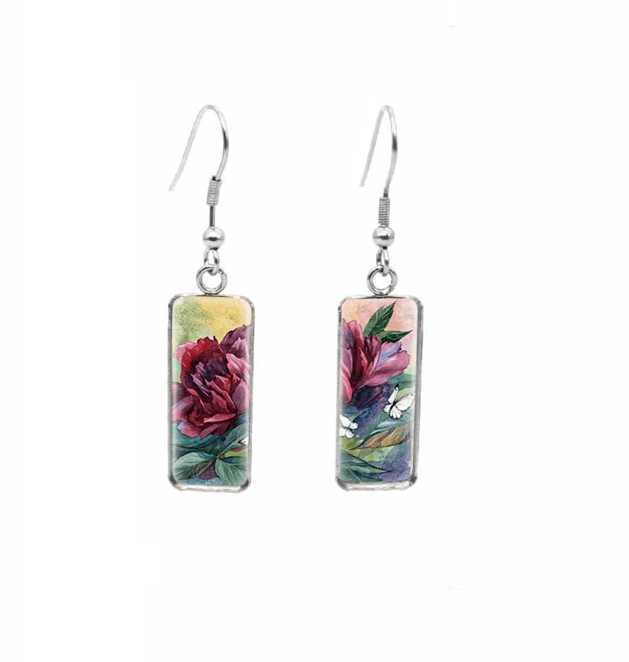 Don't AsK Rectangular Art-Print Drop Earrings – Wine Floral – Lightweight Dangle Earrings for Women sold by Zulily