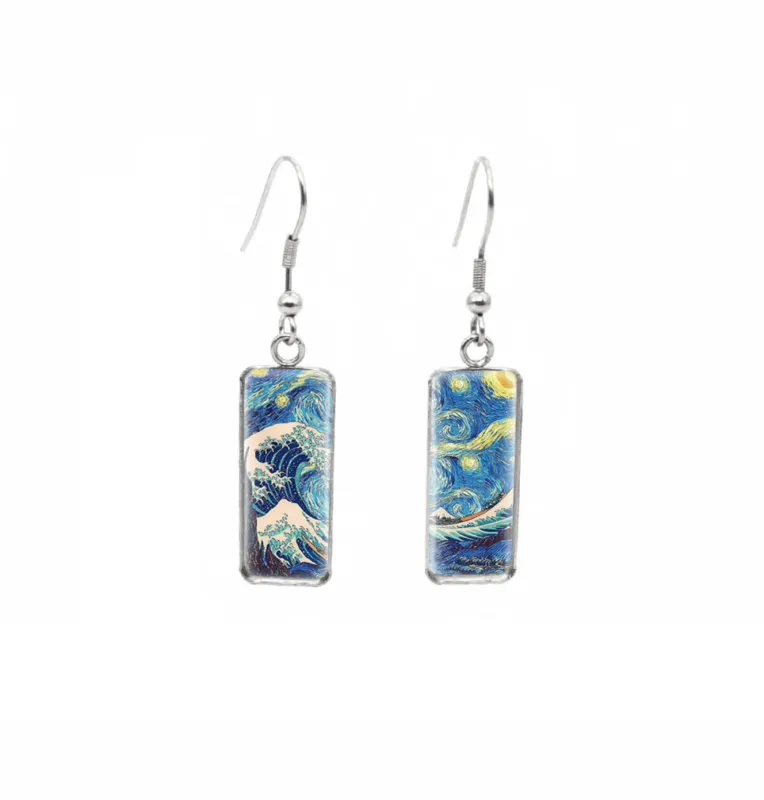 Don't AsK Rectangular Art-Print Drop Earrings – Starry Night Wave – Lightweight Dangle Earrings for Women sold by Zulily